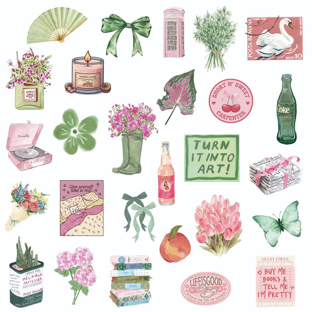 50pcs Ins Wind Pink Green Summ - Sticker Luggage Decorative review and price