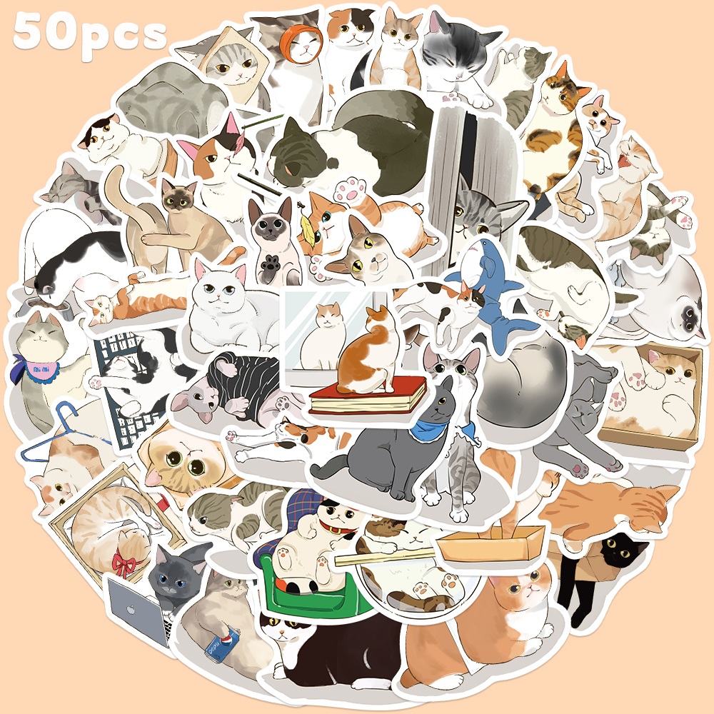 50pcs Cute Gaze Cat Sticker Ca - Sticker Luggage Decorative review and price